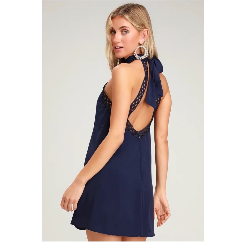Lulus Navy Lace Halter Dress